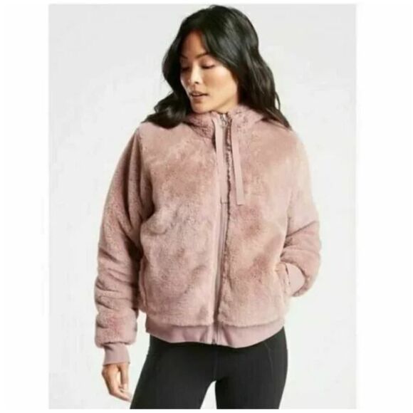 Athleta Ritual Jacket Faux Fur Hoodie Mauve Pink - Size: Medium - Picture 1 of 10